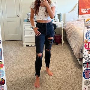 american eagle high waisted black ripped skinny jeans